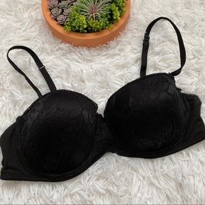 Black Lace Lined Adjustable Strap Underwire Bra
